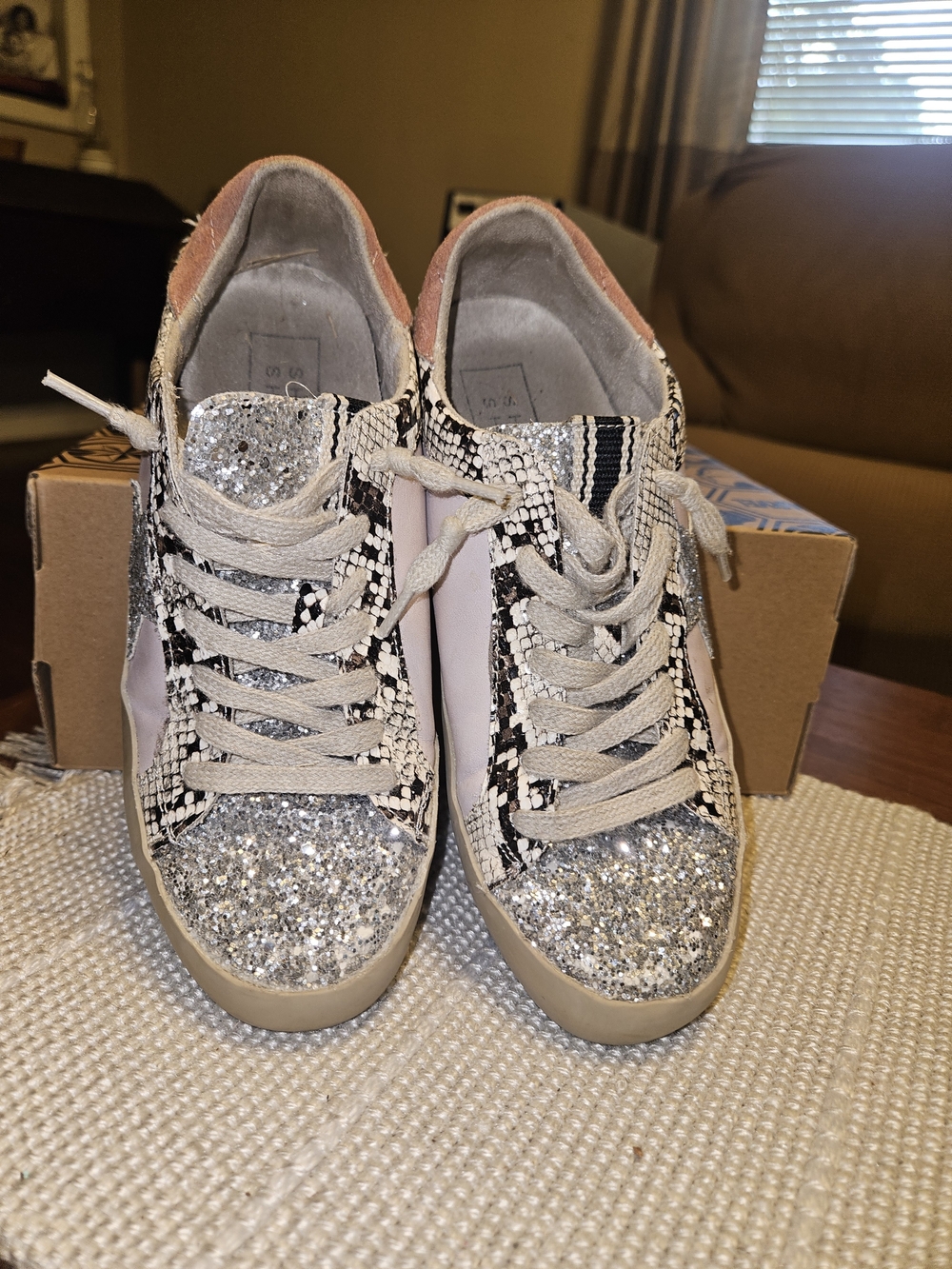 ShuShop Pink, Silver & Black Glitter Snake-Print Kids Sneakers